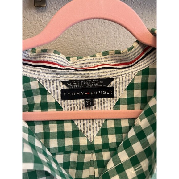Tommy Hilfiger Mens Green Checked Collar LS Button Up Shirt Sz 2XL - Picture 2 of 12